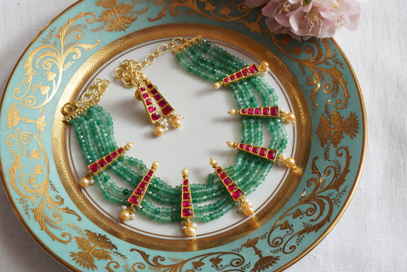 Kundan light green necklace set(4-7866)(R)