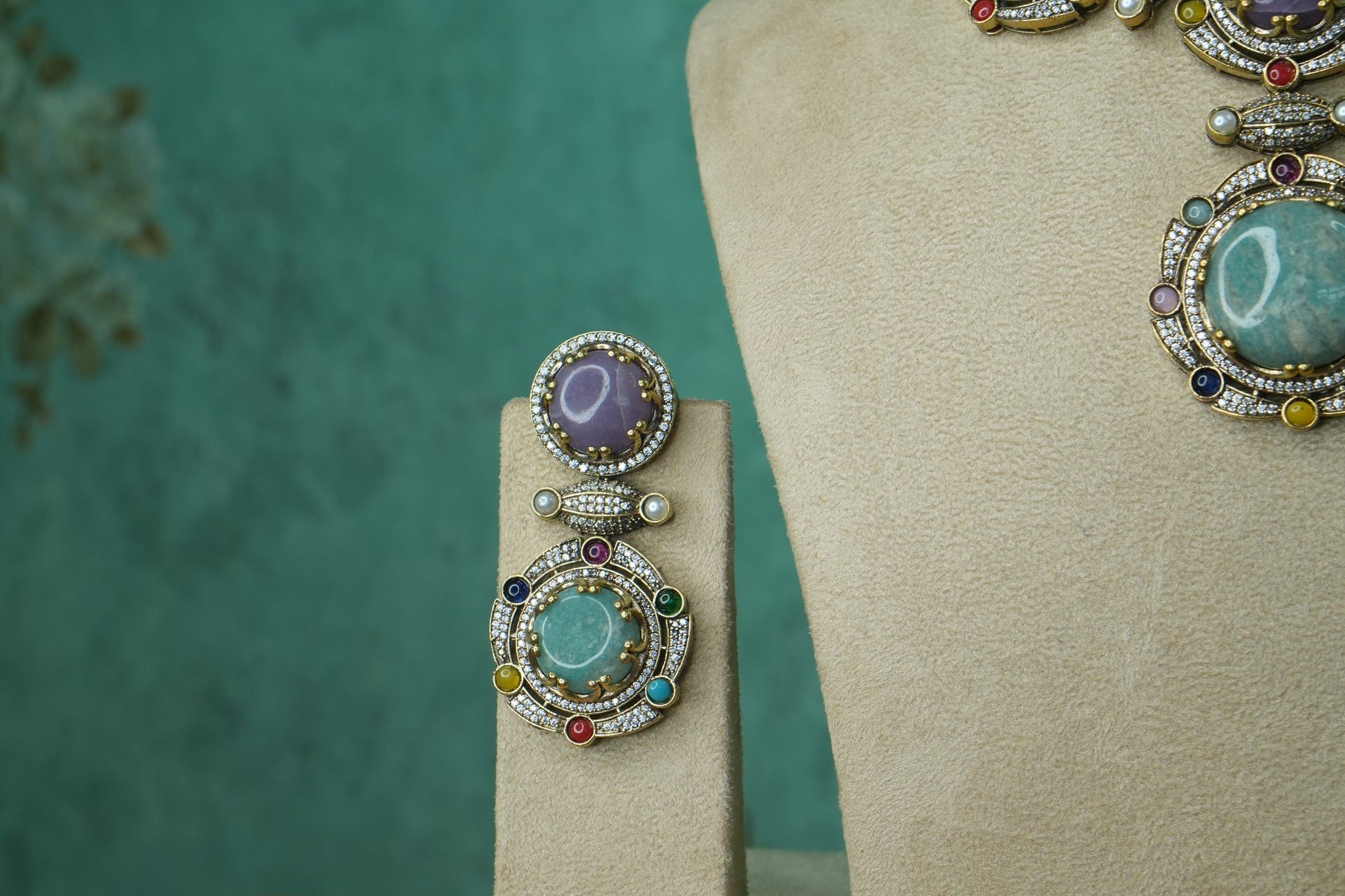 Multi Stone Polki Necklace Set (4-9120)(B) - JEWELSTYLE