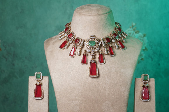 Maroon Polki Choker Set (4-8619)(B)