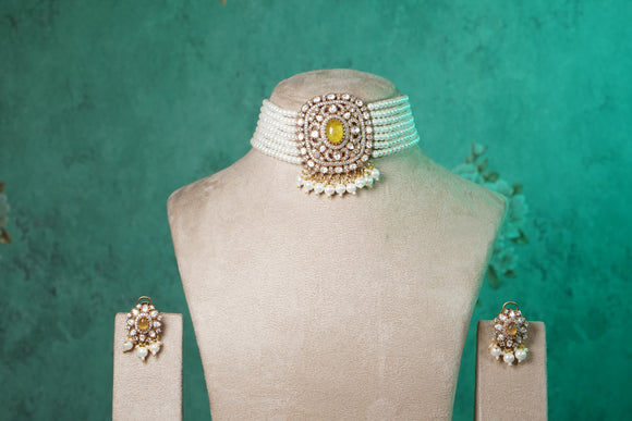 Yellow Polki Choker Set (4-8630(B)