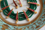 Kundan dark green necklace set(4-7865)(R)