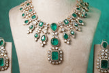 Green Stone Polk Necklace Set (4-8613)(B)