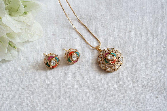 Multi Stone Pendant Necklace Set  (4-8070)(B)