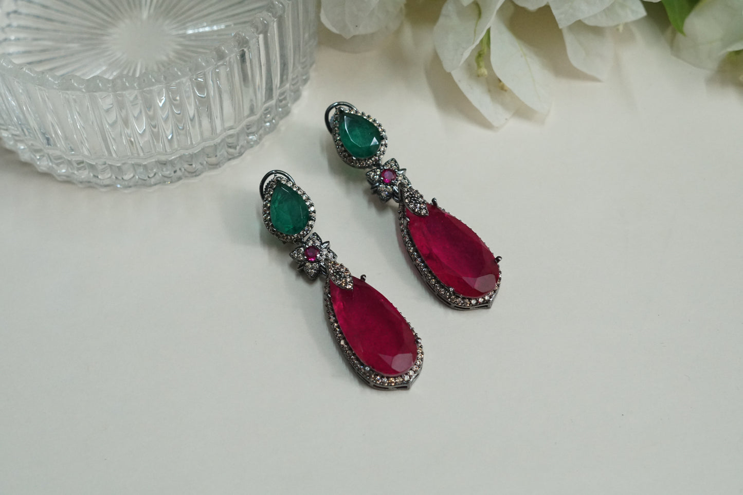 Green and red stone Earrings (1-5269)(B)