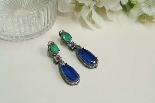 Green and blue stone Earrings (1-5270)(B)
