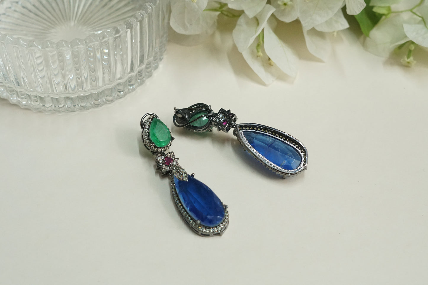 Green and blue stone Earrings (1-5270)(B)