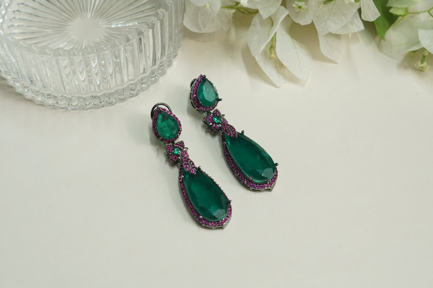 Green stone Earrings (1-5271)(B)