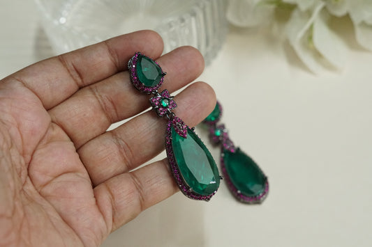 Green stone Earrings (1-5271)(B)