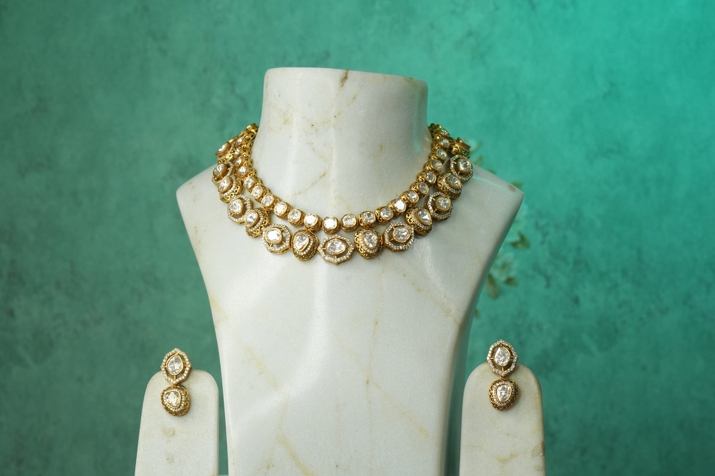 Mossainite Polki Necklace Set (4-9124)(B) - JEWELSTYLE