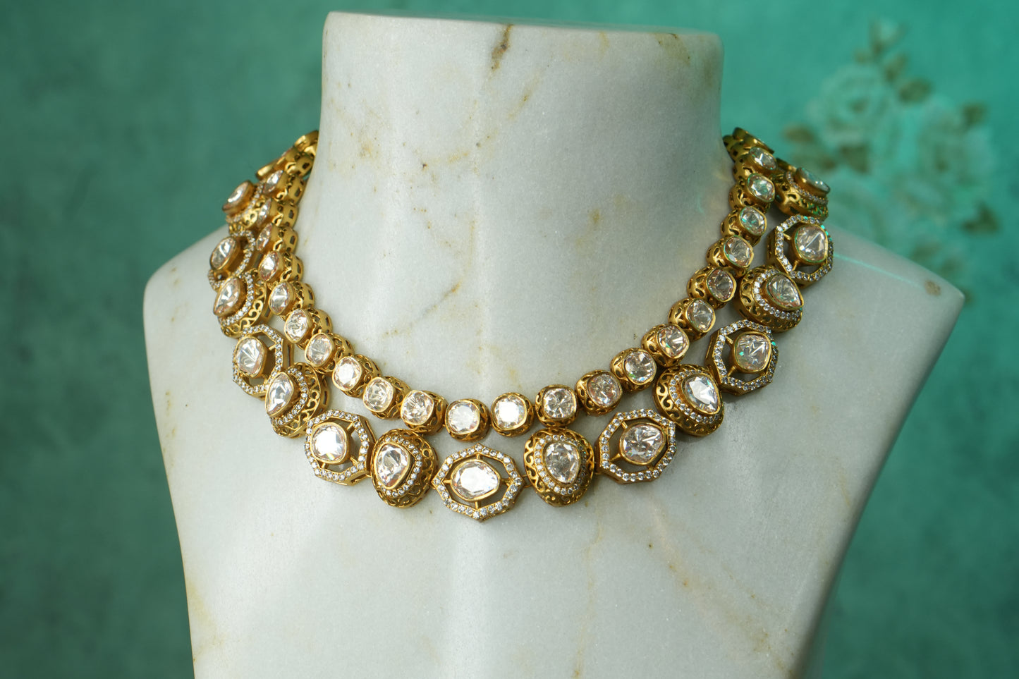 Mossainite Polki Necklace Set (4-9124)(B) - JEWELSTYLE