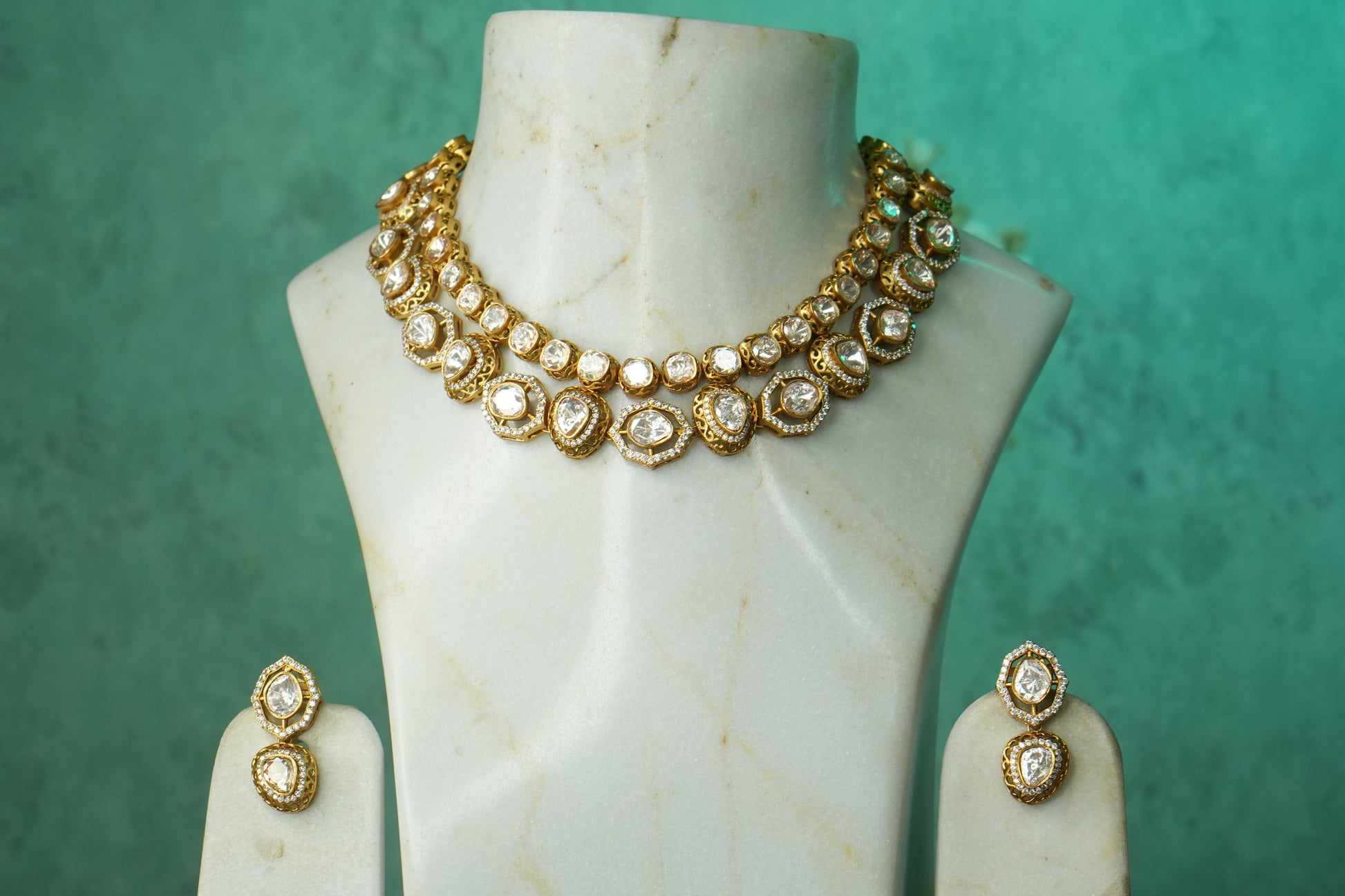Mossainite Polki Necklace Set (4-9124)(B) - JEWELSTYLE