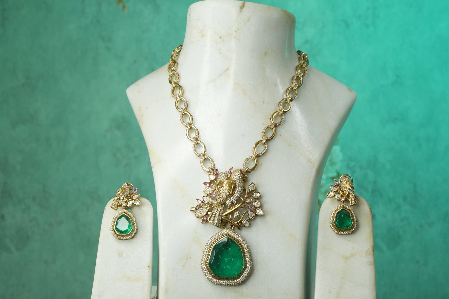 Polki Pendant Necklace Set (4-9125)(B) - JEWELSTYLE