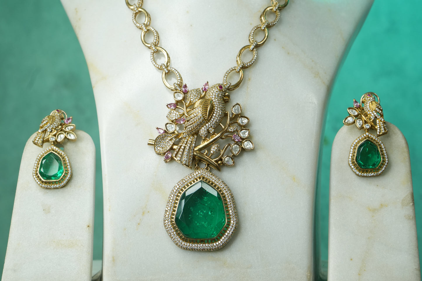 Polki Pendant Necklace Set (4-9125)(B) - JEWELSTYLE