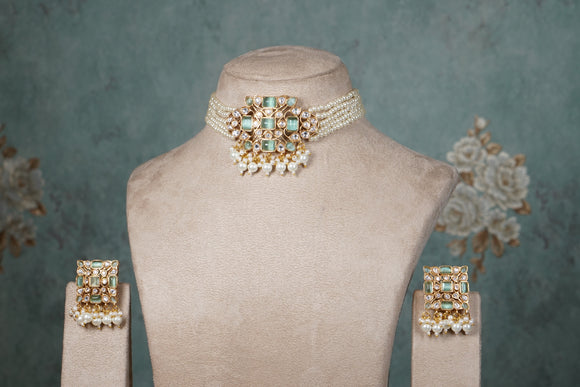 Mint Polki Choker Set (4-8634(B)