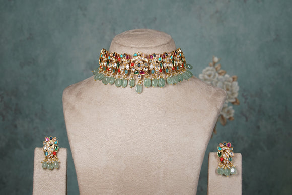 Multicolour Polki Choker Set (4-8617)(B)
