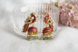 Pink Kundan bird jhumki(1-4150)(R)