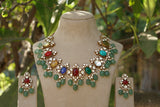 Navratan Stone Polki Necklace set (4-8637)(B)