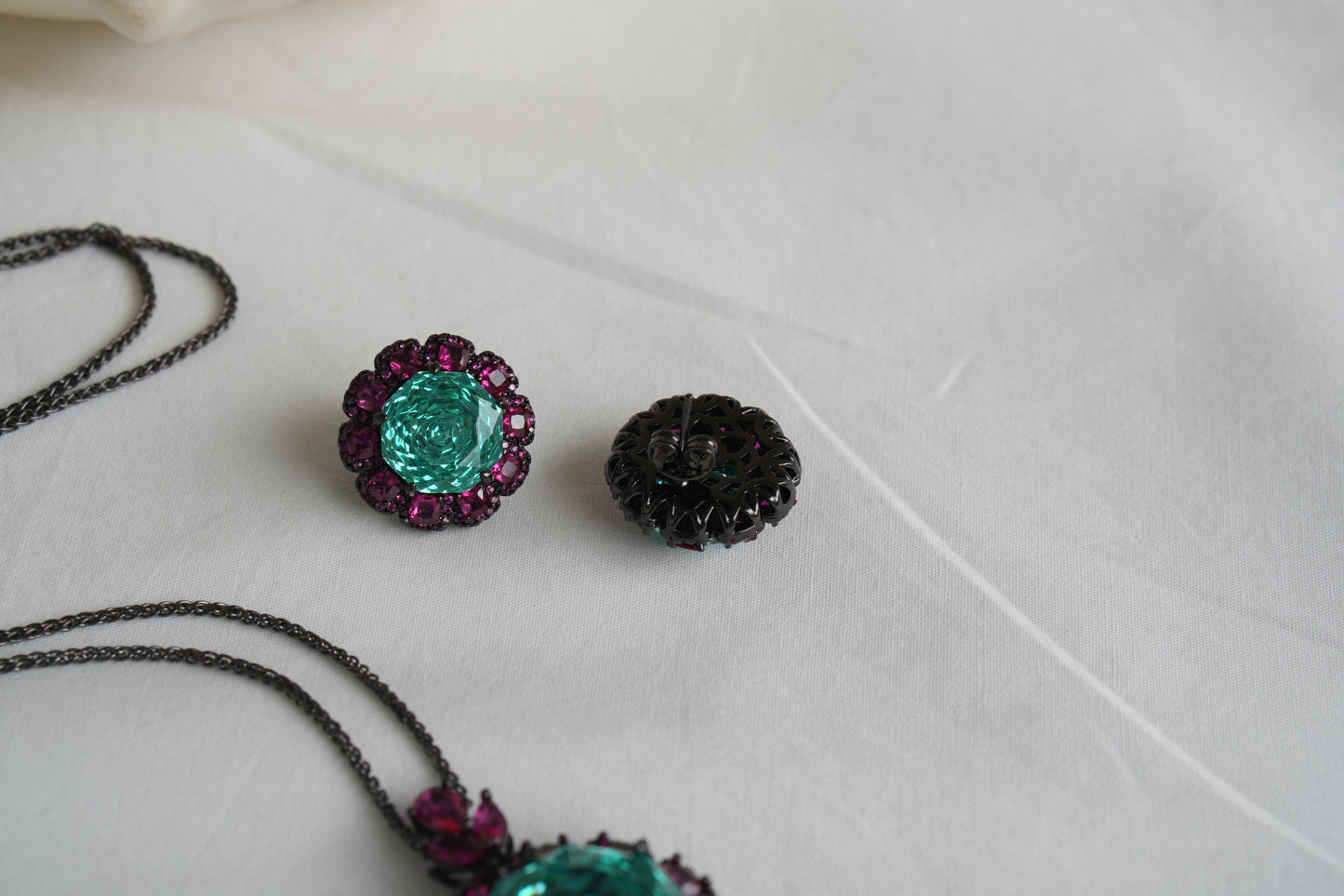 Ruby Stone And aqua Stone Pendant Set (4-9170)(B)(From Turkey)