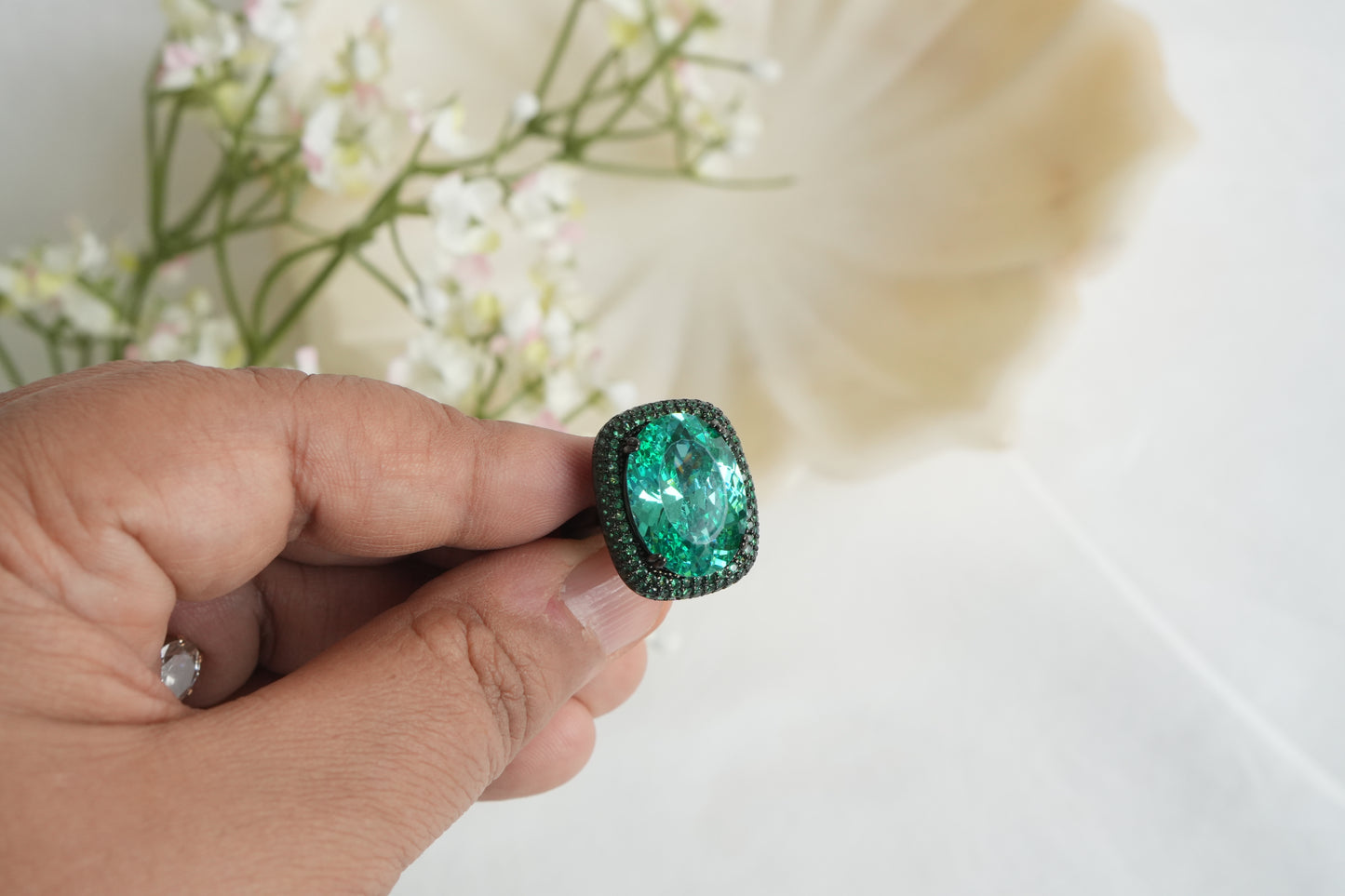 Aqua and Green Stone Ring (6-358)(B)(from Turkey) - JEWELSTYLE