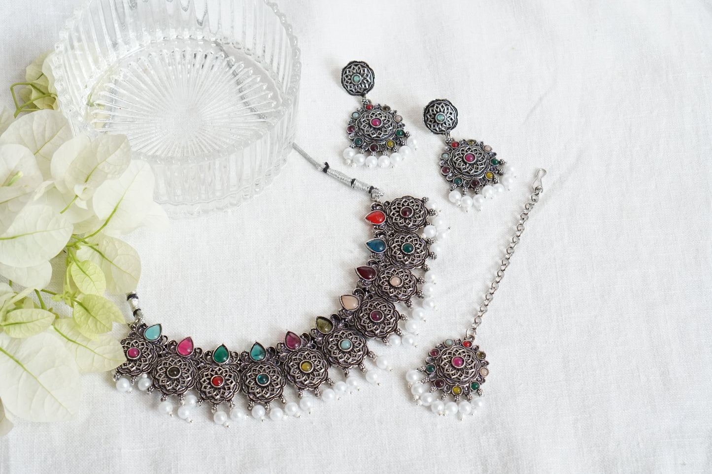 Oxidised Necklace set with Maangtikka (4-8729)
