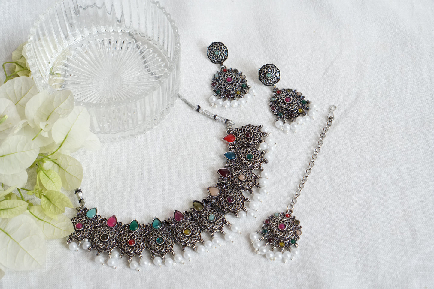 Oxidised Necklace set with Maangtikka (4-8729)