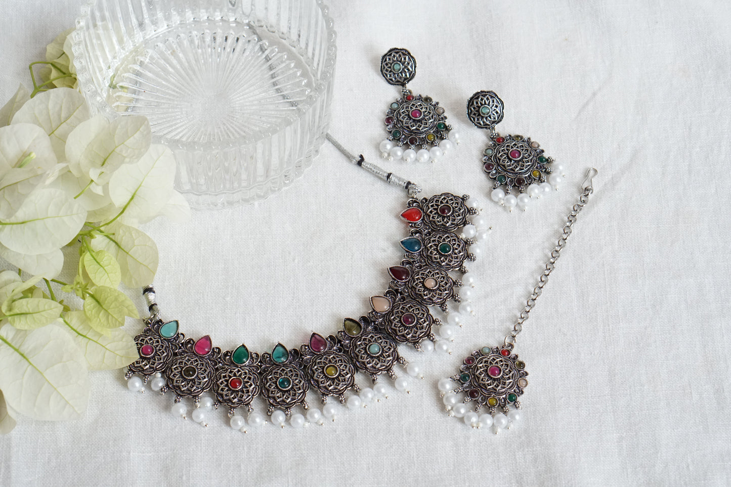 Oxidised Necklace set with Maangtikka (4-8729)