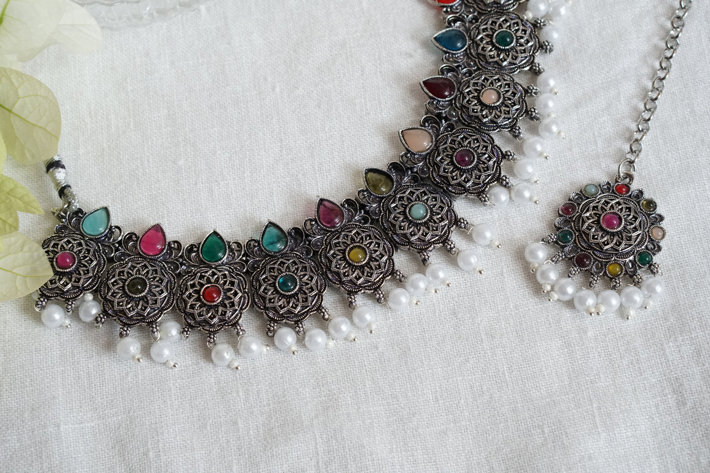 Oxidised Necklace set with Maangtikka (4-8729)