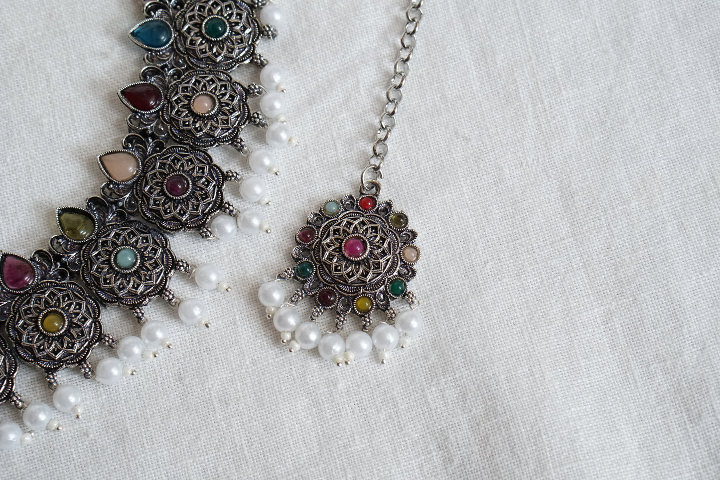 Oxidised Necklace set with Maangtikka (4-8729)