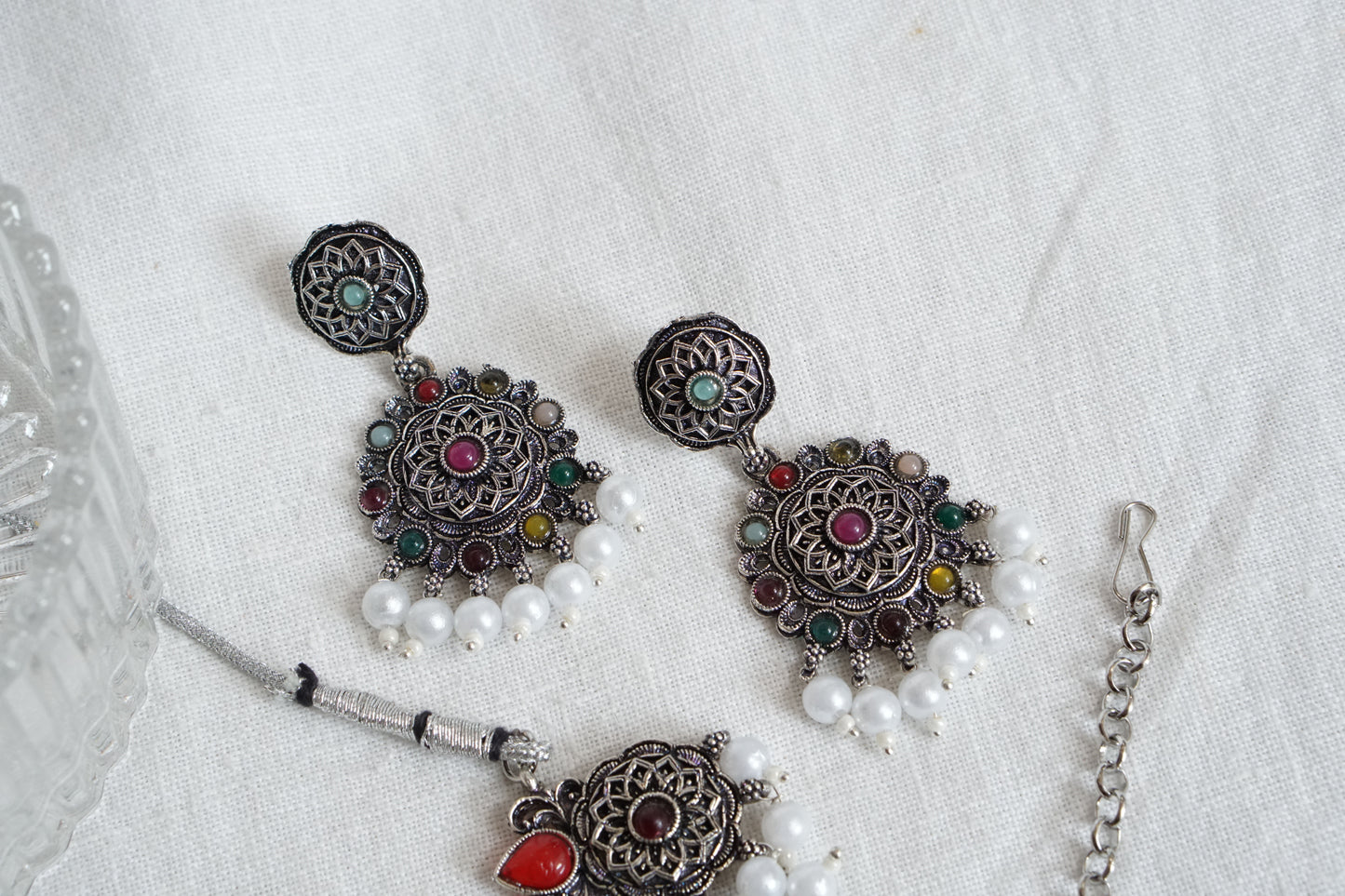 Oxidised Necklace set with Maangtikka (4-8729)