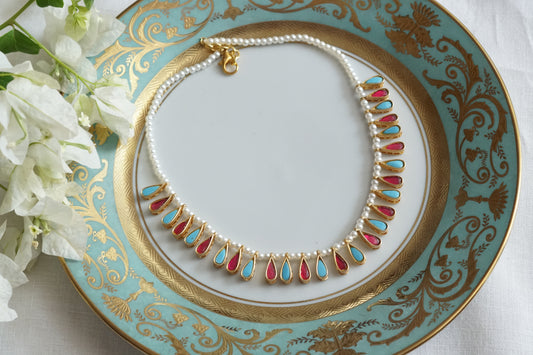 Pink & Turquoise Kundan Necklace Set (4-9279)(R)