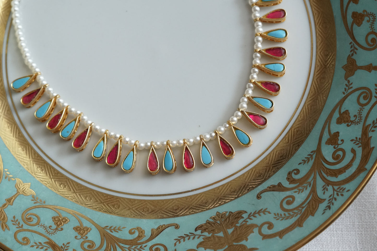 Pink & Turquoise Kundan Necklace Set (4-9279)(R)