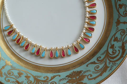 Pink & Turquoise Kundan Necklace Set (4-9279)(R)