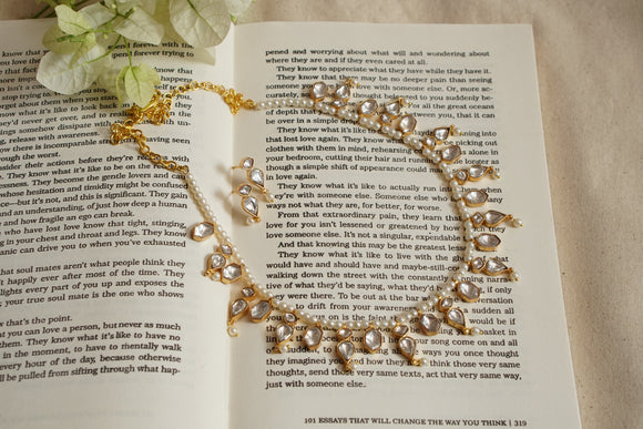 White kundan necklace Set (4-8635(R) (Introductory price)