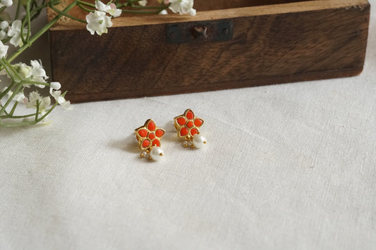 Coral Kundan Studs (1-5299)(B)