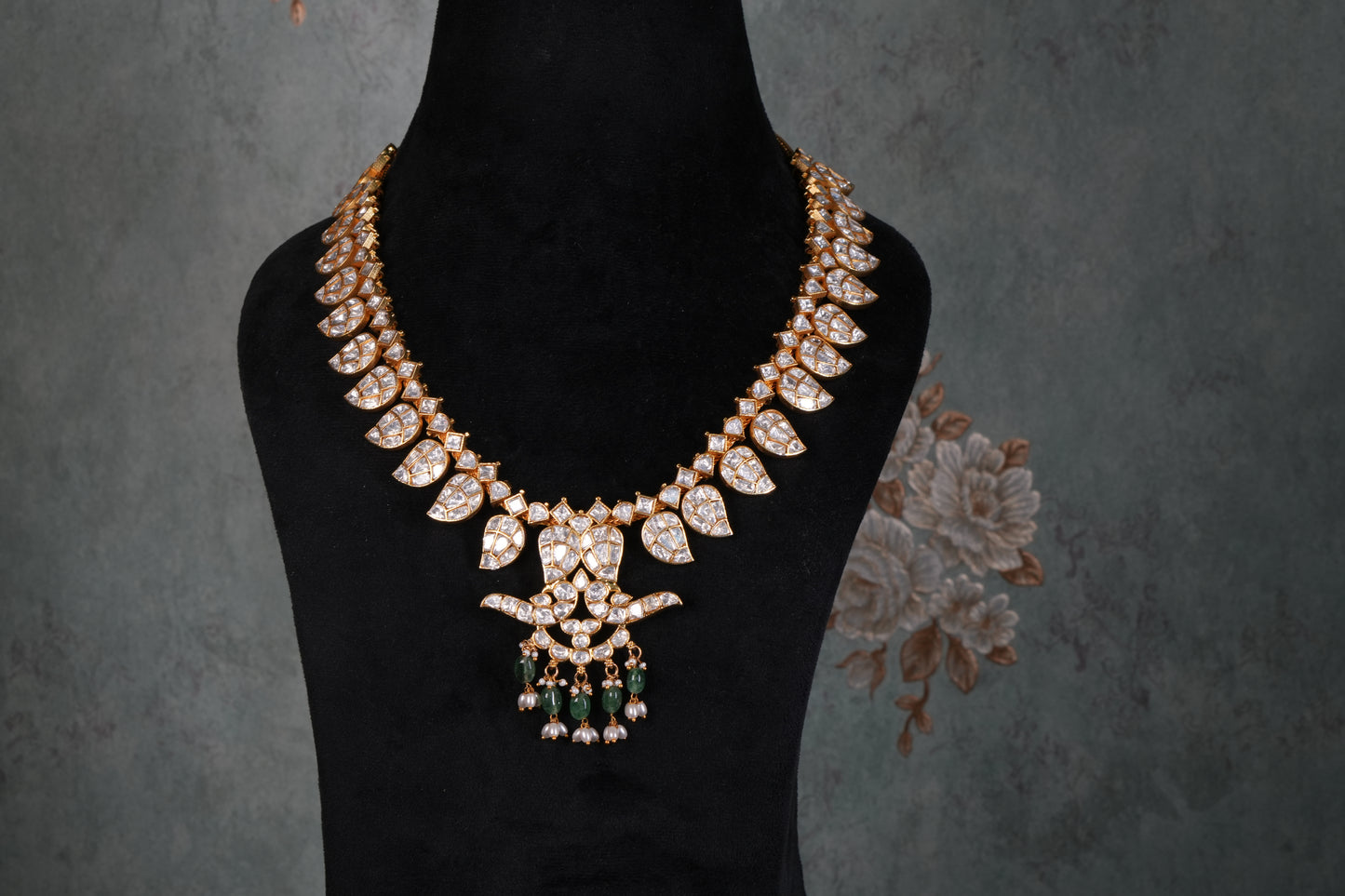 Mossainite Polki Mango Necklace( 4-9204)(K)