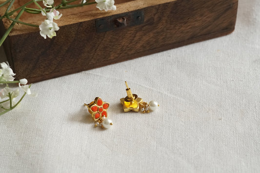 Coral Kundan Studs (1-5299)(B)