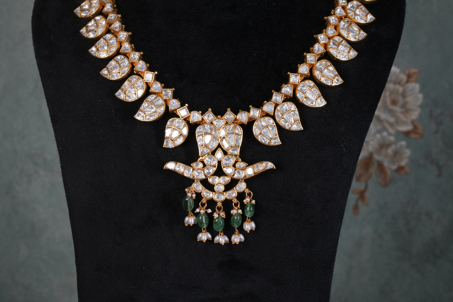 Mossainite Polki Mango Necklace( 4-9204)(K)