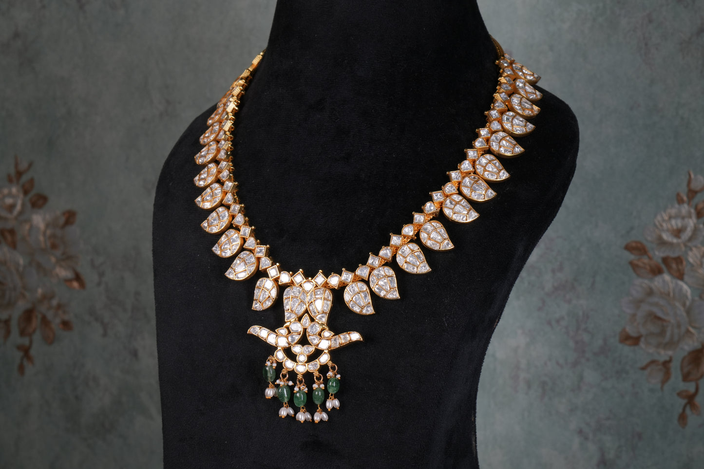 Mossainite Polki Mango Necklace( 4-9204)(K)