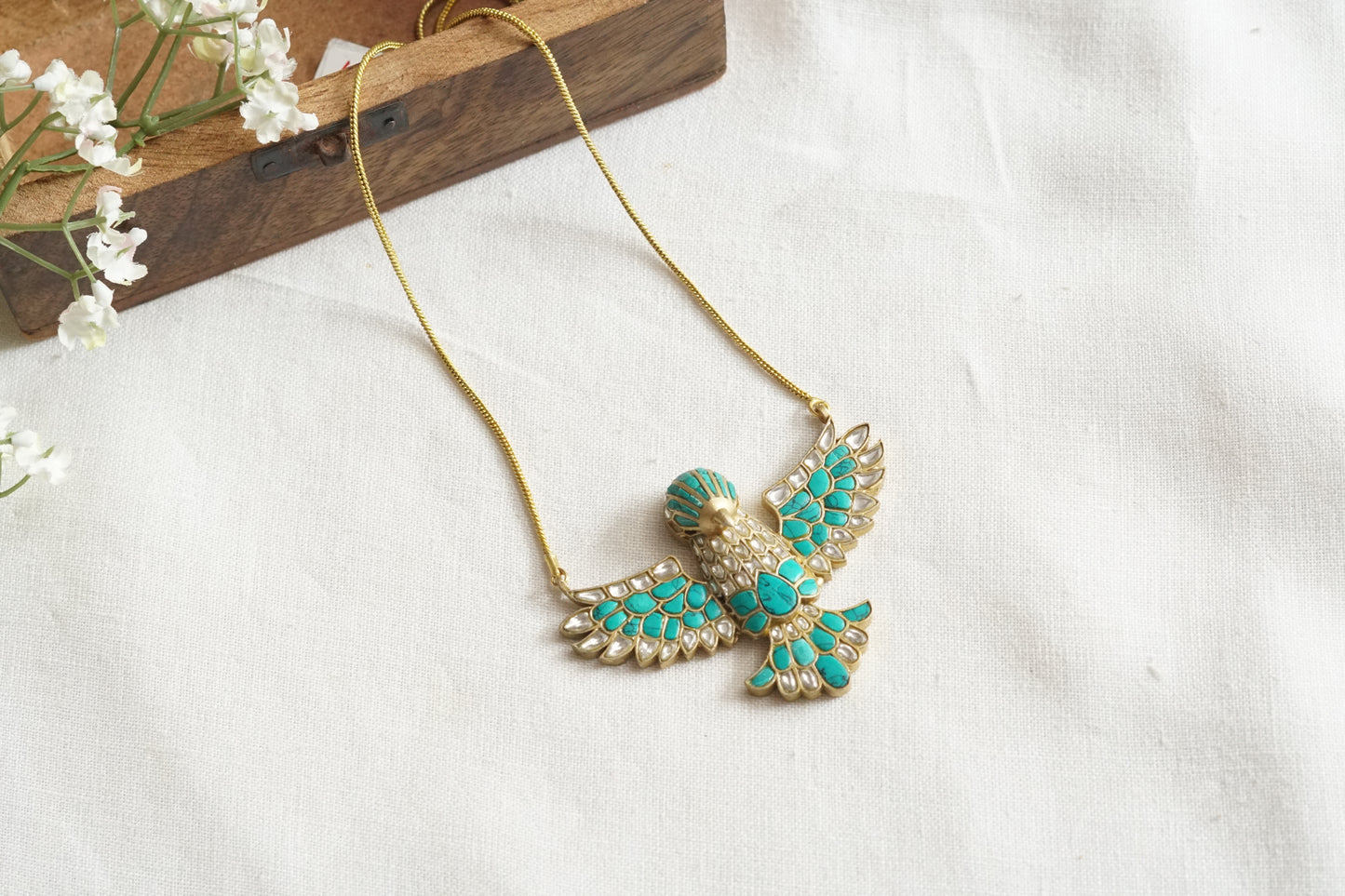 Turquoise Bird Kundan Pendant (4-9293)(A)