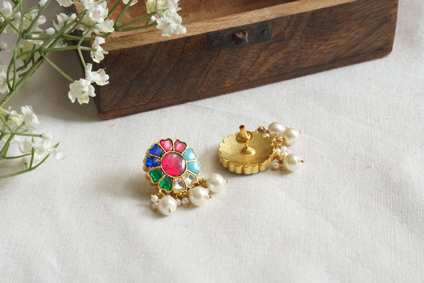 Multi Stone Kundan Studs (1-5293)(A)