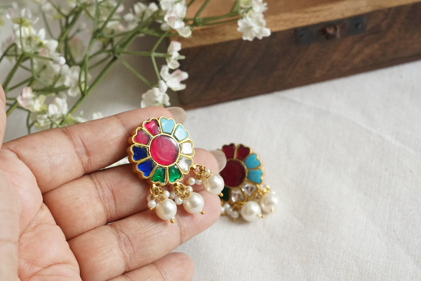 Multi Stone Kundan Studs (1-5293)(A)