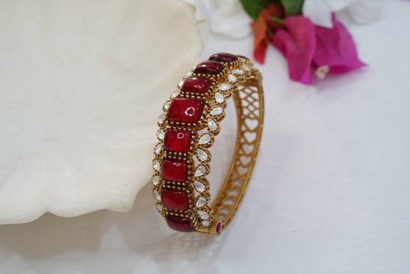 Red stone polki bangle (3-383)(B)(Size 2’6)