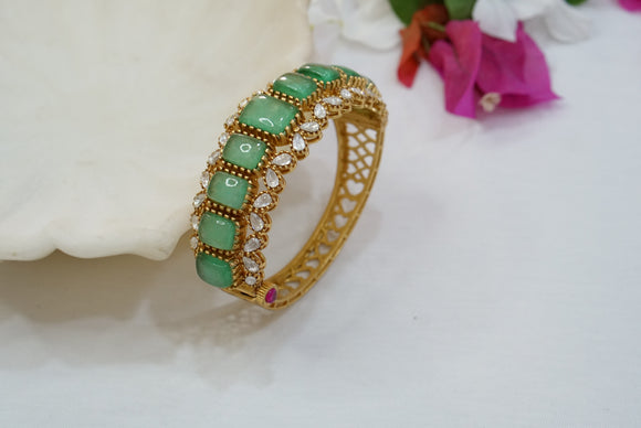 Light Green stone polki bangle (3-385)(B)(Size 2’6)