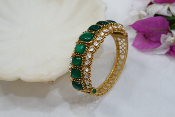 Green stone polki bangle (3-384)(B)(Size 2’6)