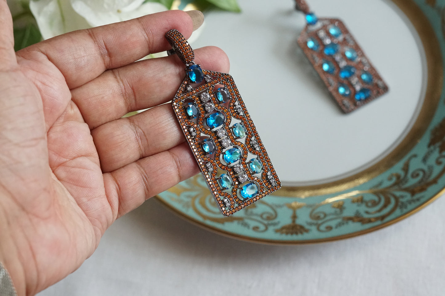 Blue Stone Ad Earrings (1-5305)(B)(from turkey)