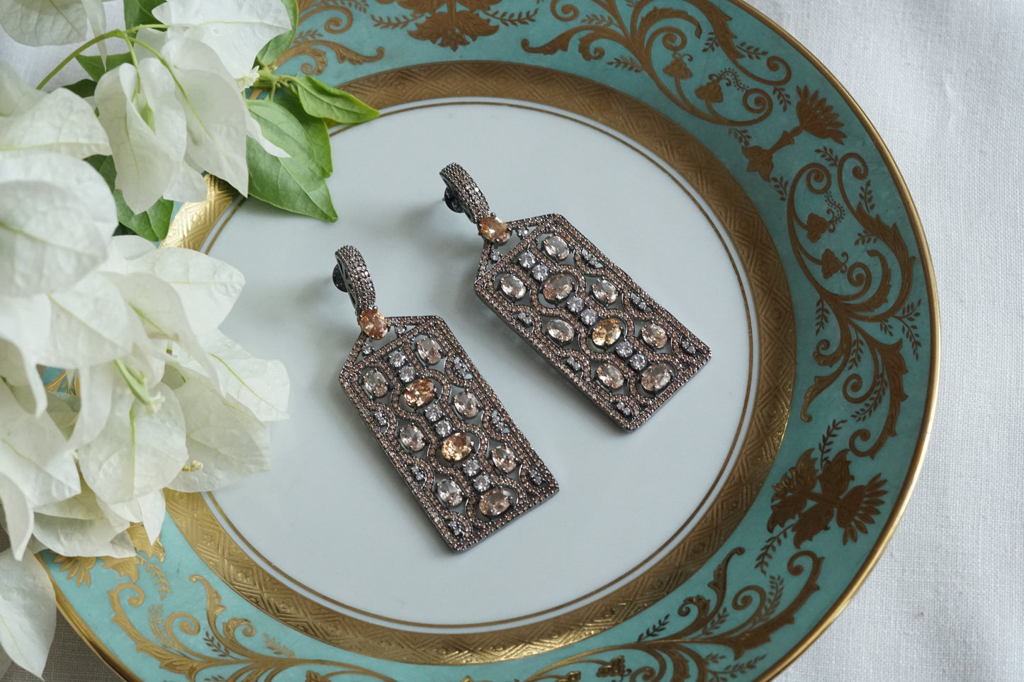 Citrine Stone Ad Earrings (1-5308)(B)(from turkey)