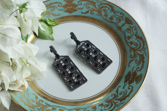 Black Stone Ad Earrings (1-5307)(B)(from turkey) - JEWELSTYLE