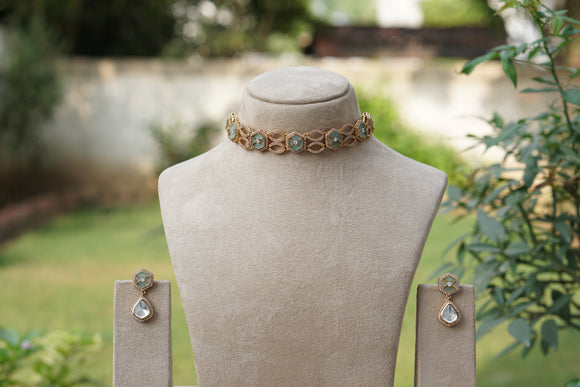 Mint Stone Polki Choker Set (4-8643)(B)