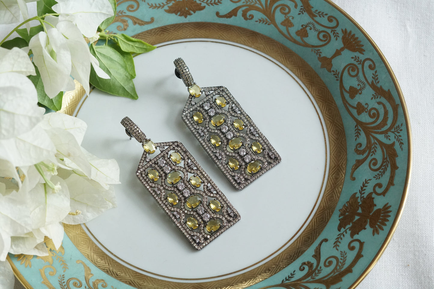 Yellow Stone Ad Earrings (1-5304)(B)(from turkey)