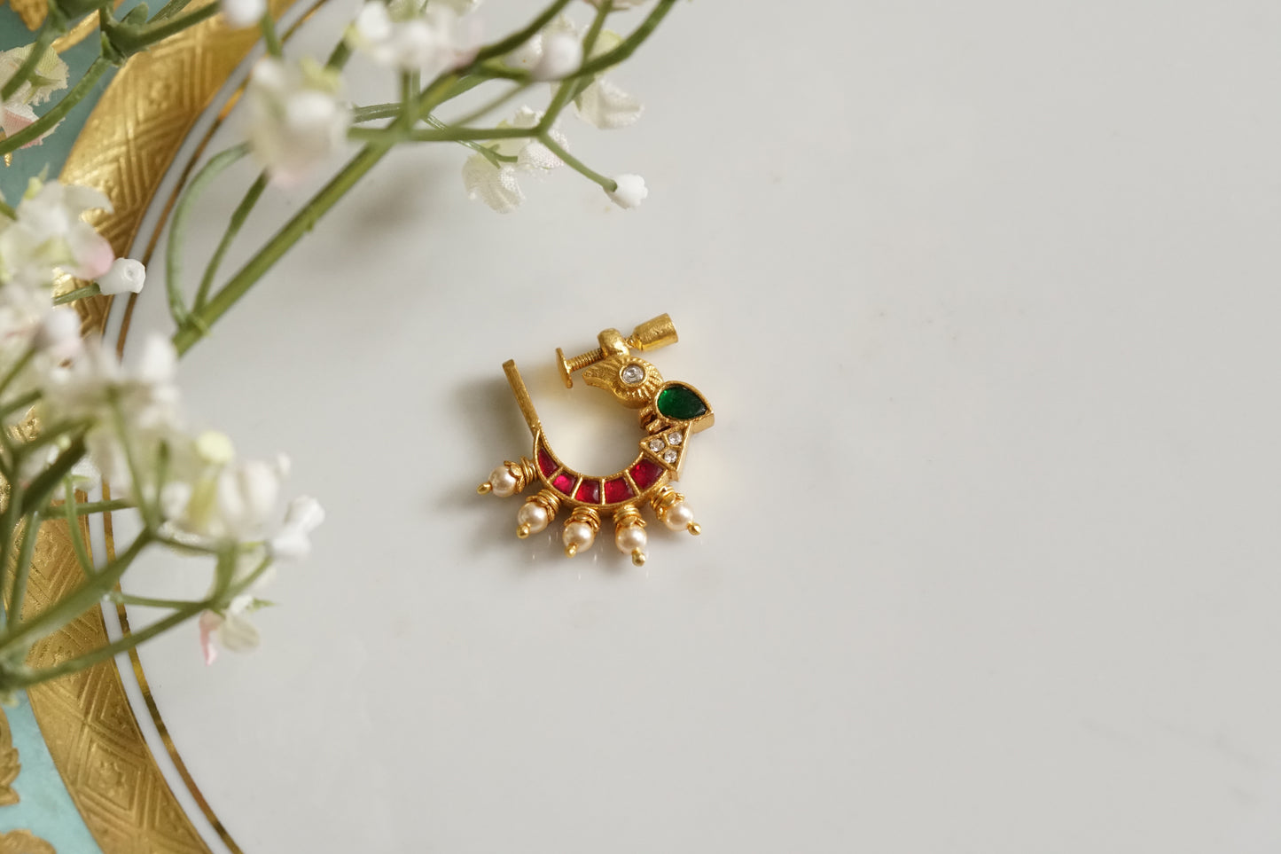92.5 silver kundan nose Ring (2-170)(K)(PREORDER)